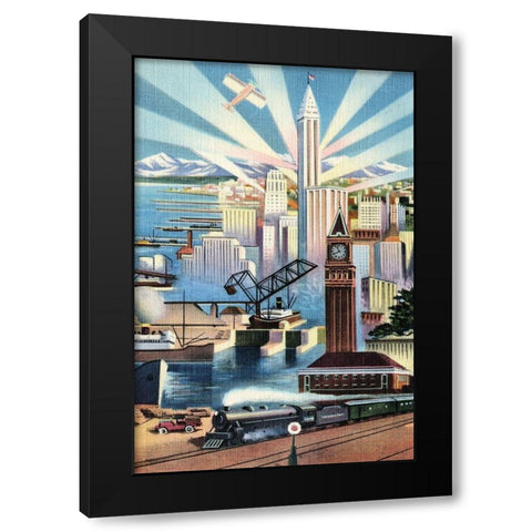 Modern Deco Empire Black Modern Wood Framed Art Print by Retrotravel