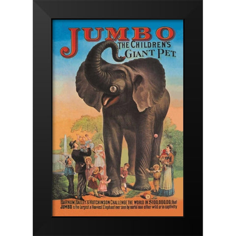 Jumbo - The Childrens Giant Pet Black Modern Wood Framed Art Print by Vintage Elephant