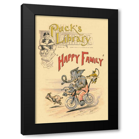 Happy Family Black Modern Wood Framed Art Print by Vintage Elephant