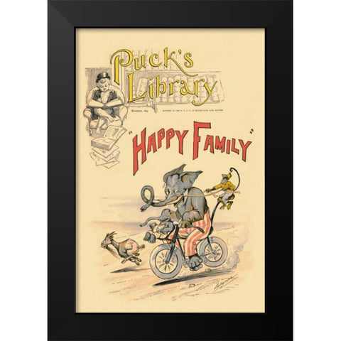 Happy Family Black Modern Wood Framed Art Print by Vintage Elephant