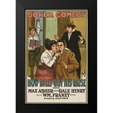 Movie Poster: How Billy Got His Raise Black Modern Wood Framed Art Print by Illustrator, Unknown 20th Century American