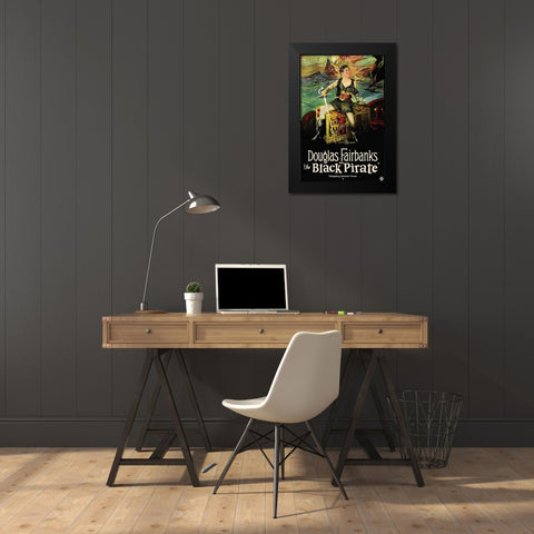 Movie Poster: Douglas Fairbanks - The Black Pirate Black Modern Wood Framed Art Print by Illustrator, Unknown 20th Century American
