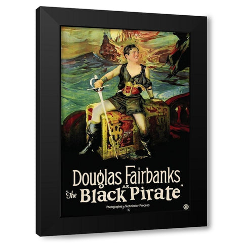 Movie Poster: Douglas Fairbanks - The Black Pirate Black Modern Wood Framed Art Print by Illustrator, Unknown 20th Century American