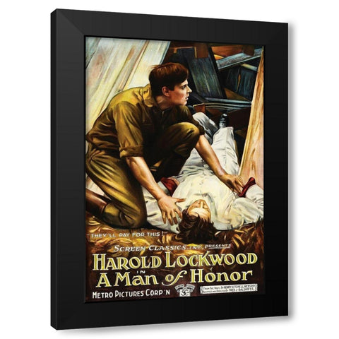 Movie Poster: Harold Lockwood - A Man of Honor Black Modern Wood Framed Art Print with Double Matting by Illustrator, Unknown 20th Century American