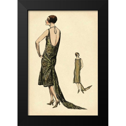 In Pearls Black Modern Wood Framed Art Print by Vintage Fashion