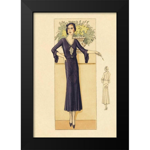 Daytime Dress in Navy Black Modern Wood Framed Art Print by Vintage Fashion