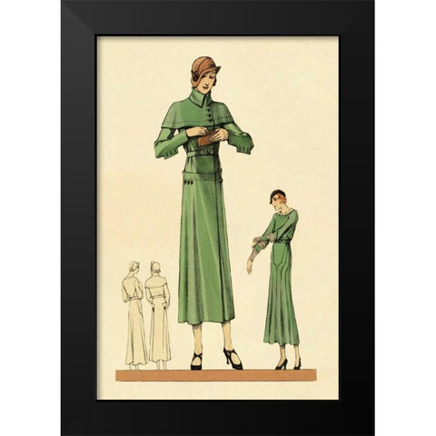 Emerald Dress and Overcoat Black Modern Wood Framed Art Print by Vintage Fashion