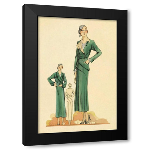 Green Dress and Overcoat Black Modern Wood Framed Art Print by Vintage Fashion