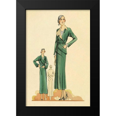 Green Dress and Overcoat Black Modern Wood Framed Art Print by Vintage Fashion
