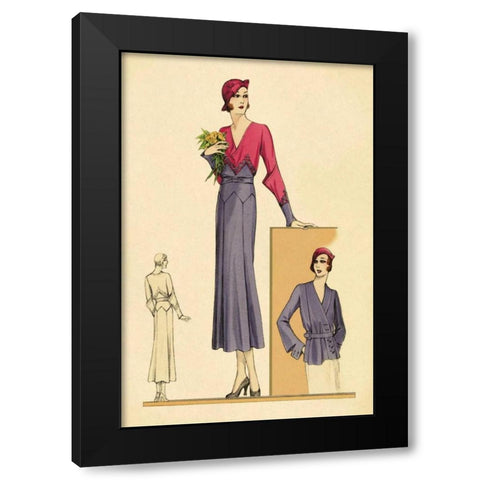 Sunday Dress in Periwinkle and Magenta Black Modern Wood Framed Art Print with Double Matting by Vintage Fashion