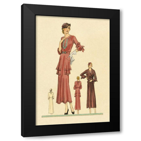 Pink Daytime Dress and Overcoat Black Modern Wood Framed Art Print with Double Matting by Vintage Fashion