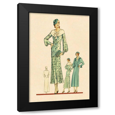 Daytime Dress in Fern with Overcoat Black Modern Wood Framed Art Print by Vintage Fashion