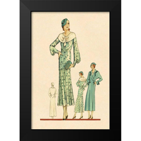 Daytime Dress in Fern with Overcoat Black Modern Wood Framed Art Print by Vintage Fashion