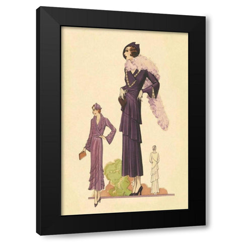 Modern Violet Dress with Boa Black Modern Wood Framed Art Print with Double Matting by Vintage Fashion