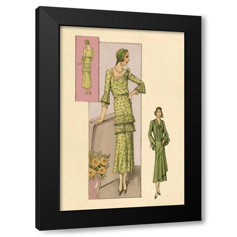 Green Daytime Fashions Black Modern Wood Framed Art Print by Vintage Fashion