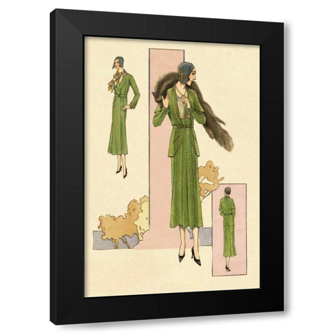 Emerald Suit with Stole Black Modern Wood Framed Art Print by Vintage Fashion