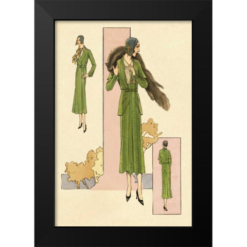 Emerald Suit with Stole Black Modern Wood Framed Art Print by Vintage Fashion