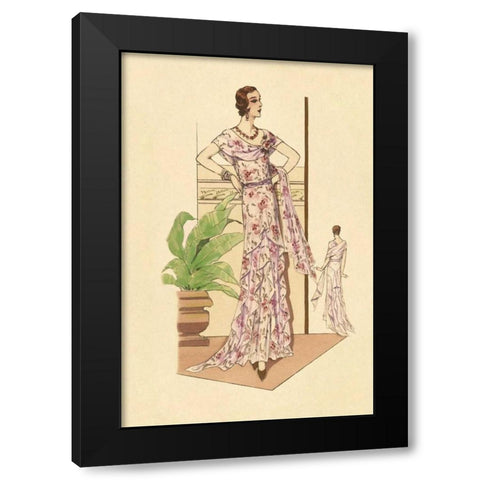 Layered Summer Dress in Flower Print Black Modern Wood Framed Art Print with Double Matting by Vintage Fashion