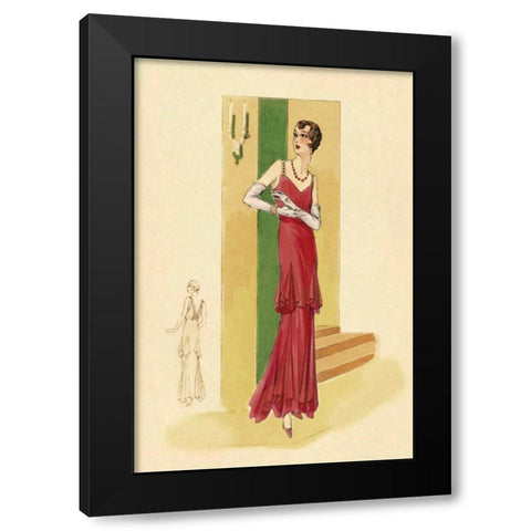 Scarlet Evening Gown Black Modern Wood Framed Art Print by Vintage Fashion
