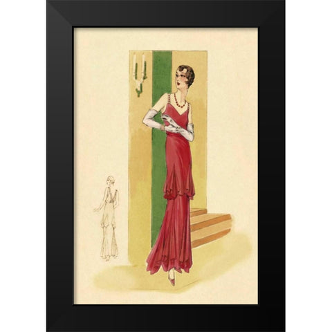 Scarlet Evening Gown Black Modern Wood Framed Art Print by Vintage Fashion