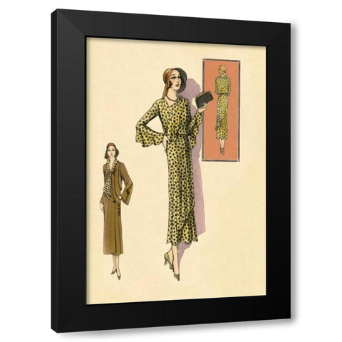 Ruffled Autumn Dress and Overcoat Black Modern Wood Framed Art Print with Double Matting by Vintage Fashion