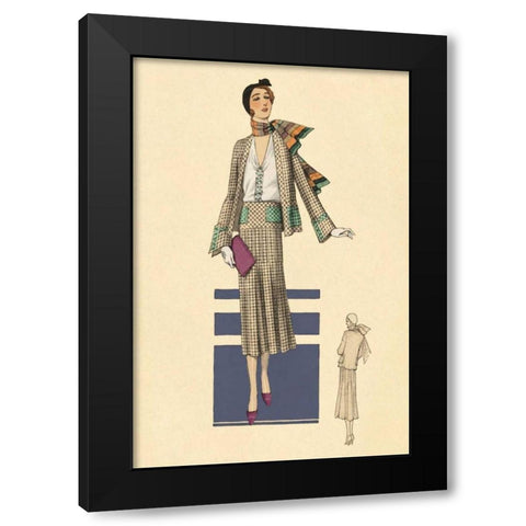 Stylish Daytime Suit and Scarf Black Modern Wood Framed Art Print by Vintage Fashion