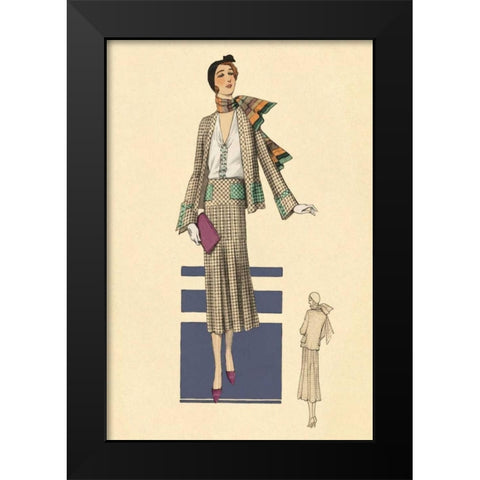 Stylish Daytime Suit and Scarf Black Modern Wood Framed Art Print by Vintage Fashion