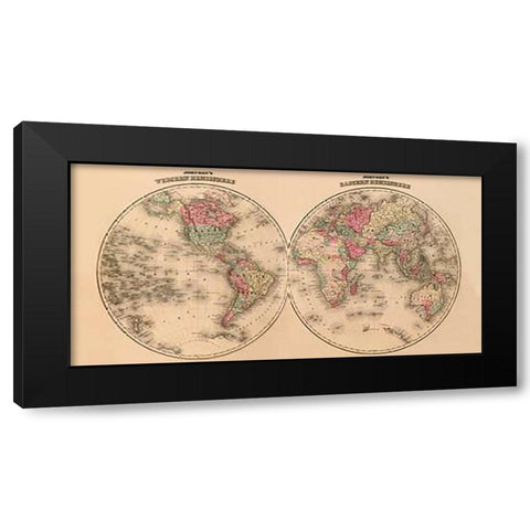 Johnsons World Map Black Modern Wood Framed Art Print with Double Matting by Johnson, A.J.