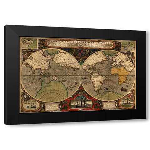 Vera Totius Expeditionis Nautica Black Modern Wood Framed Art Print with Double Matting by Ortelius, Abraham