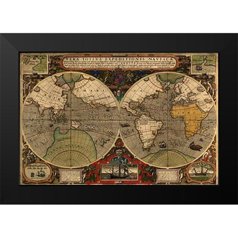 Vera Totius Expeditionis Nautica Black Modern Wood Framed Art Print by Ortelius, Abraham