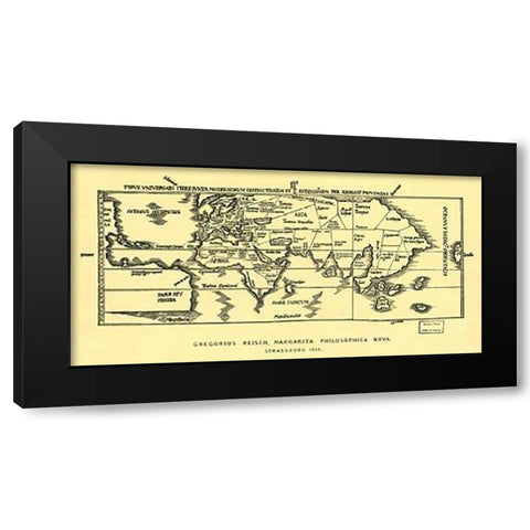 Early World Map Black Modern Wood Framed Art Print with Double Matting by Reisch, Gregor