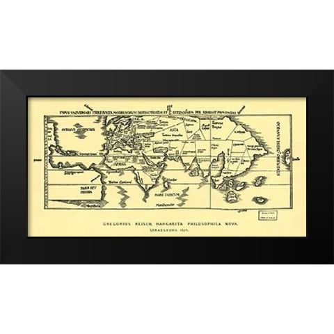 Early World Map Black Modern Wood Framed Art Print by Reisch, Gregor