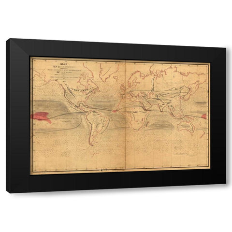 World Winds in Navigation Black Modern Wood Framed Art Print with Double Matting by Wilkes, Captain Charles