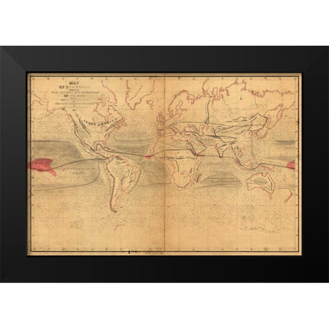 World Winds in Navigation Black Modern Wood Framed Art Print by Wilkes, Captain Charles