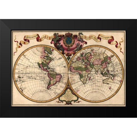 World Map Prepared for then French King Black Modern Wood Framed Art Print by De LIsle, Guillaume