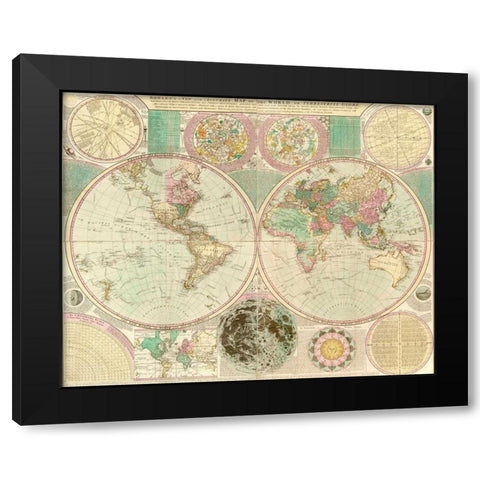 World Map Black Modern Wood Framed Art Print with Double Matting by Bowles, Carington
