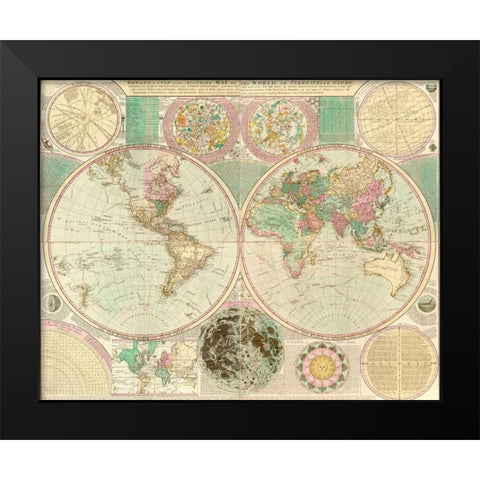 World Map Black Modern Wood Framed Art Print by Bowles, Carington