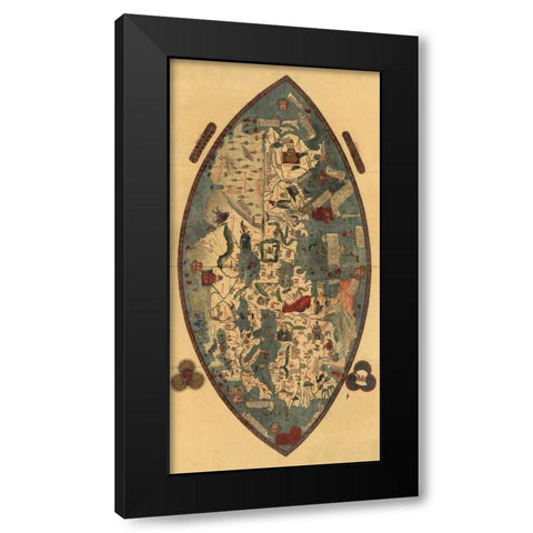 Genoese World Map Black Modern Wood Framed Art Print with Double Matting by Toscanelli, Paolo del Pozzo