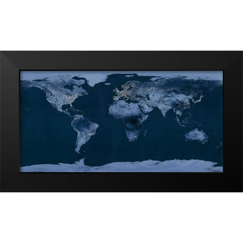 Satellite View of the World Showing Electric Lights and Usage Black Modern Wood Framed Art Print by Goddard Space Center