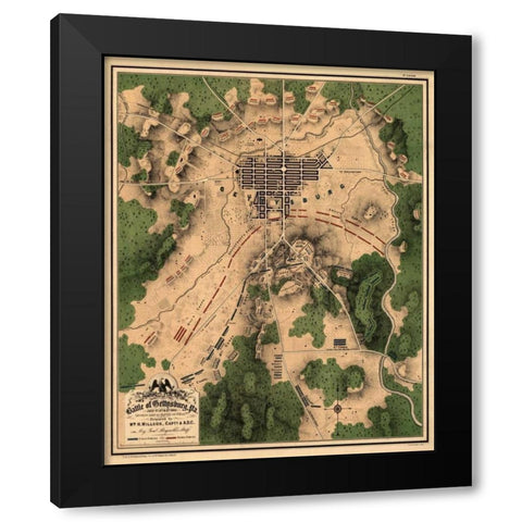 Battle of Gettysburg #2 Black Modern Wood Framed Art Print by Unknown