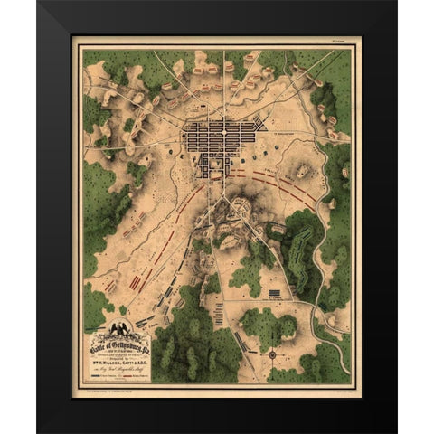 Battle of Gettysburg #2 Black Modern Wood Framed Art Print by Unknown
