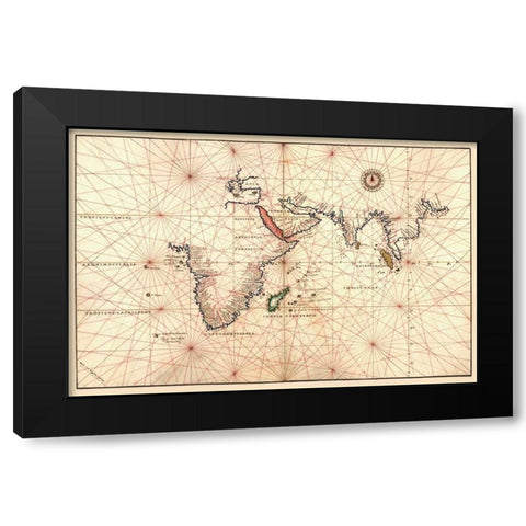 Portolan Map of Africa, the Indian Ocean and the Indian Subcontinent Black Modern Wood Framed Art Print by Agnese, Battista