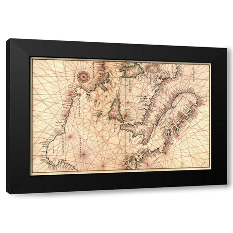 Portolan Map of Italy, Sicily, North Africa and the Mediterranean Black Modern Wood Framed Art Print with Double Matting by Agnese, Battista