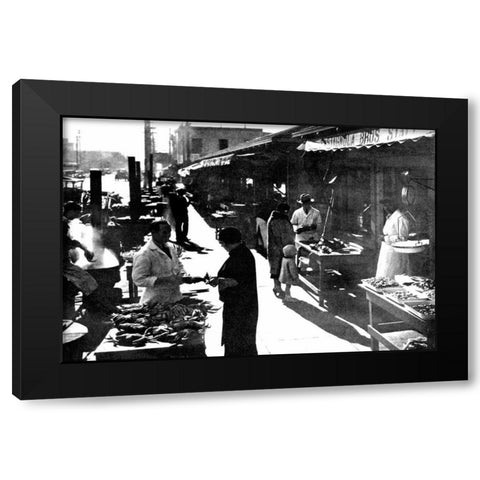 Wharf Street, San Francisco, CA Black Modern Wood Framed Art Print by Vintage San Francisco