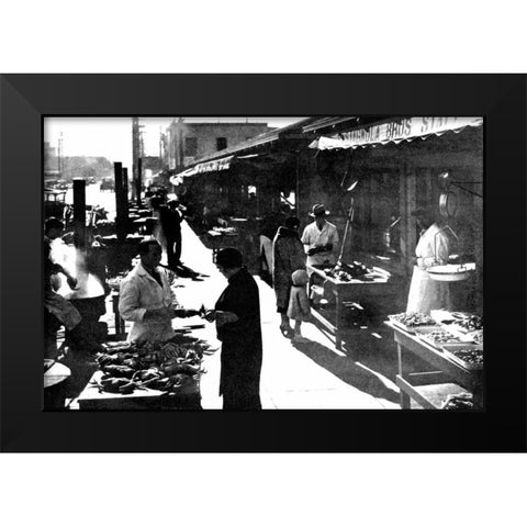 Wharf Street, San Francisco, CA Black Modern Wood Framed Art Print by Vintage San Francisco