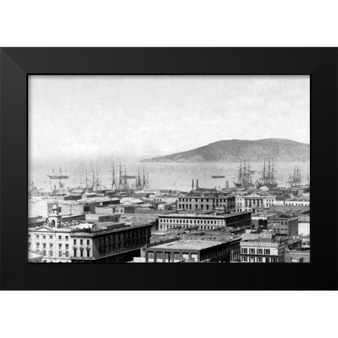 City Bay View, San Francisco, CA Black Modern Wood Framed Art Print by Vintage San Francisco