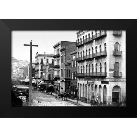 East Side of Montgomery St, San Francisco, CA Black Modern Wood Framed Art Print by Vintage San Francisco