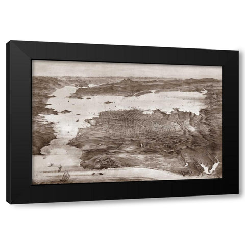 Birds-Eye View of San Francisco Black Modern Wood Framed Art Print by Vintage San Francisco