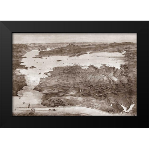 Birds-Eye View of San Francisco Black Modern Wood Framed Art Print by Vintage San Francisco