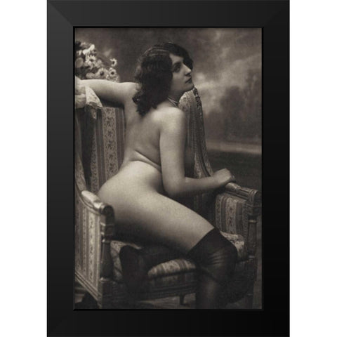On the Armchair Black Modern Wood Framed Art Print by Vintage Nudes